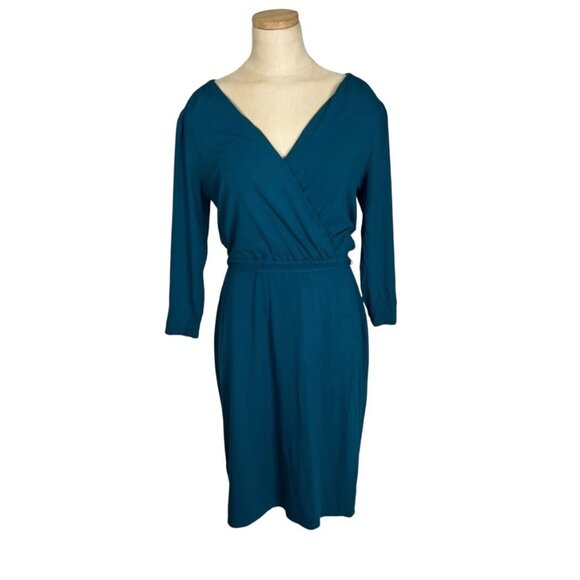 Ann Taylor Dresses & Skirts - Ann Taylor dress women's S dark teal blue faux wrap long sleeve elastic waist